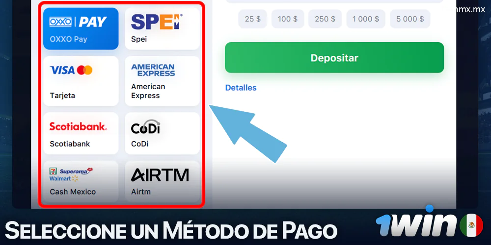 Elija su método de depósito en 1win