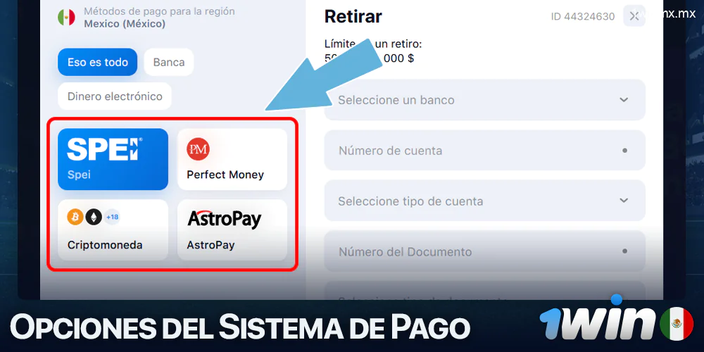 Métodos de retirada disponibles en 1win