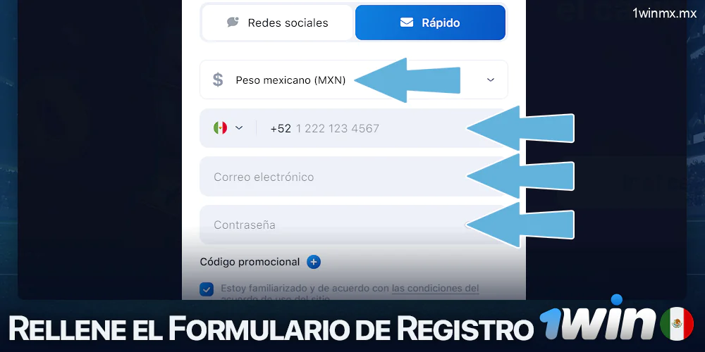 Formulario de inscripción 1win