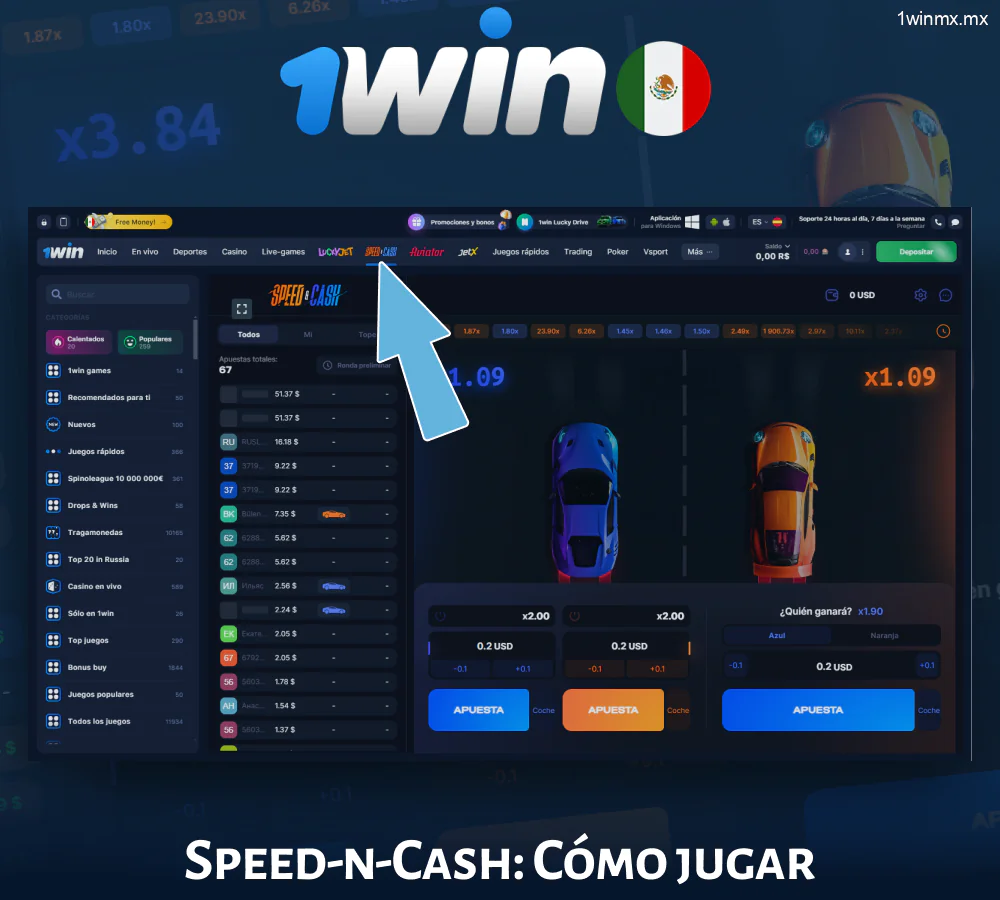 Guía del Speed-n-Cash en el sitio web de 1win MX