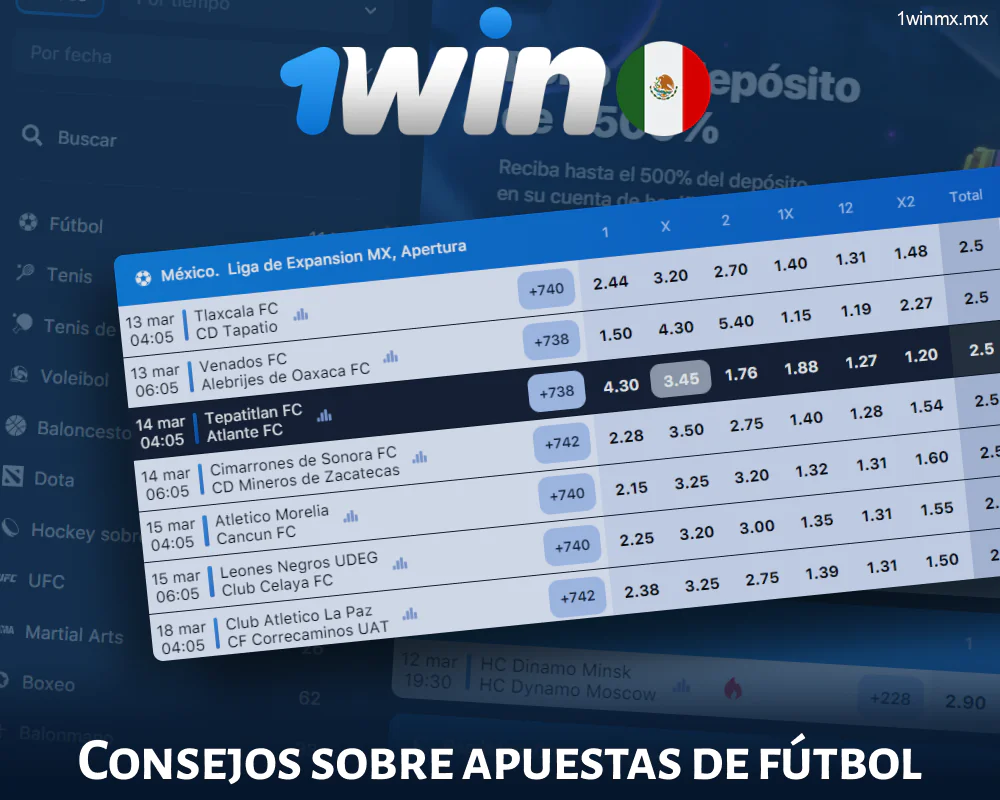 Tips para apostar en fútbol en 1win MX