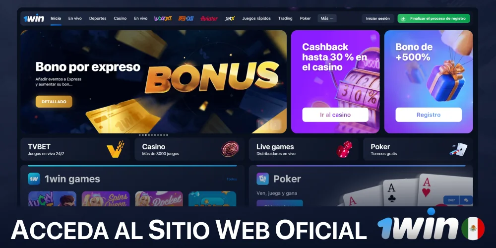 Acceda al sitio web oficial de 1win