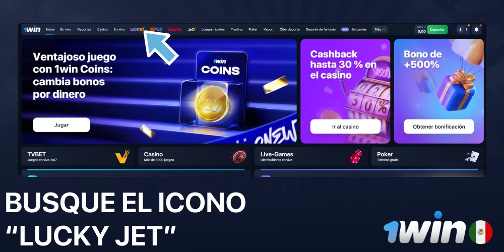 Busque el icono “Lucky Jet” en 1win