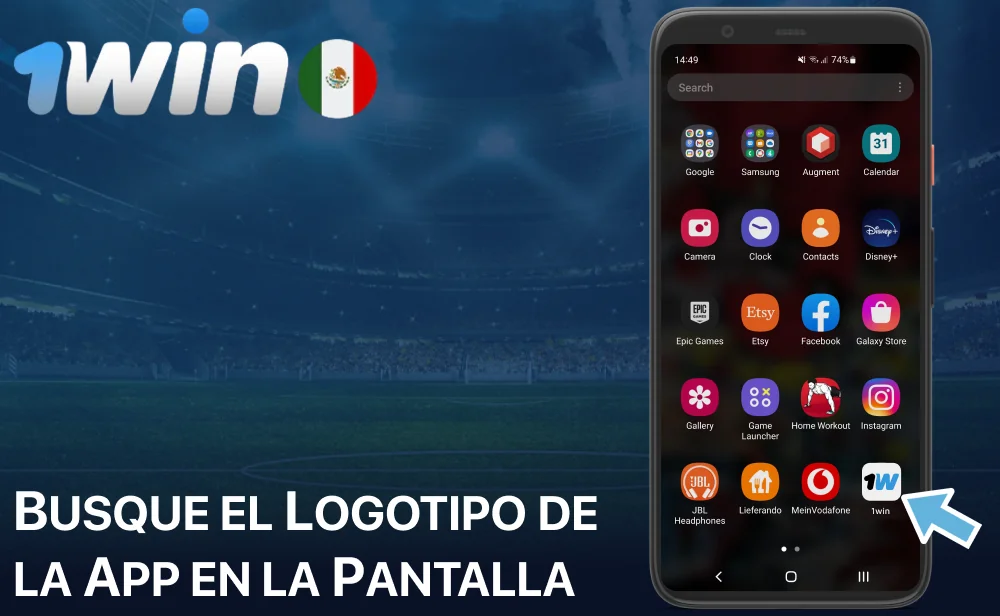Busque el logotipo de la app 1win en la pantalla