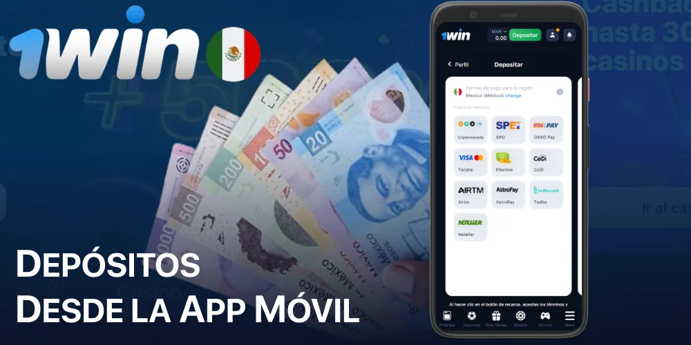 Métodos de pago en la aplicación móvil 1win