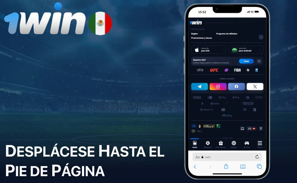 Desplácese hasta el pie de página de 1win