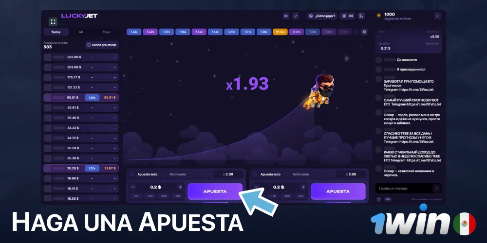 Haga una apuesta de Lucky Jet en 1win